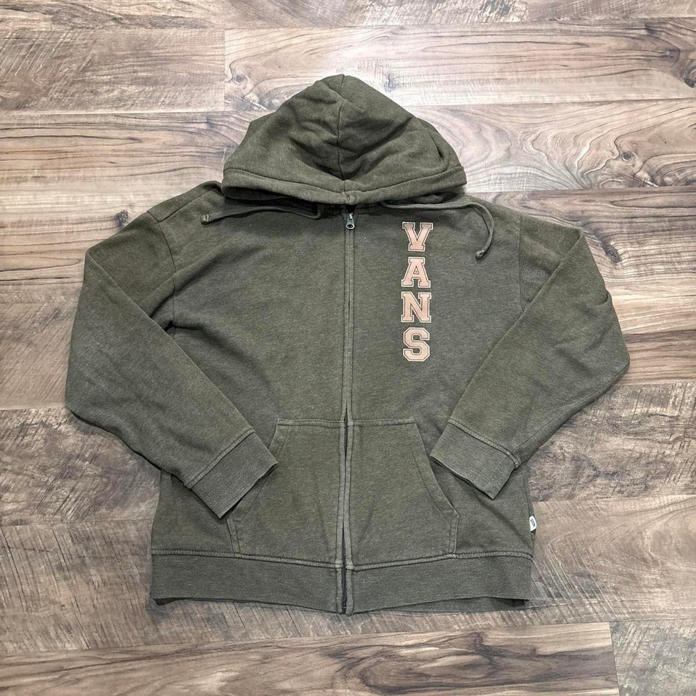 Vintage Y2K Vans Skateboarding Dark Green Zip Jacket Hoodie Women's Medium